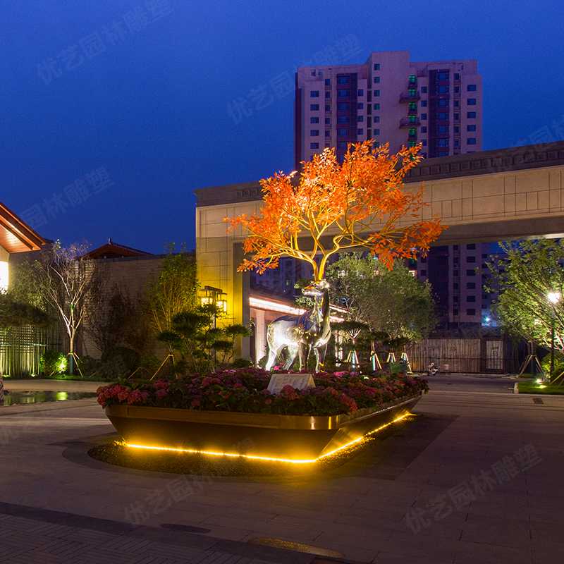 園林不銹鋼鹿雕塑，景觀(guān)鹿雕塑擺件